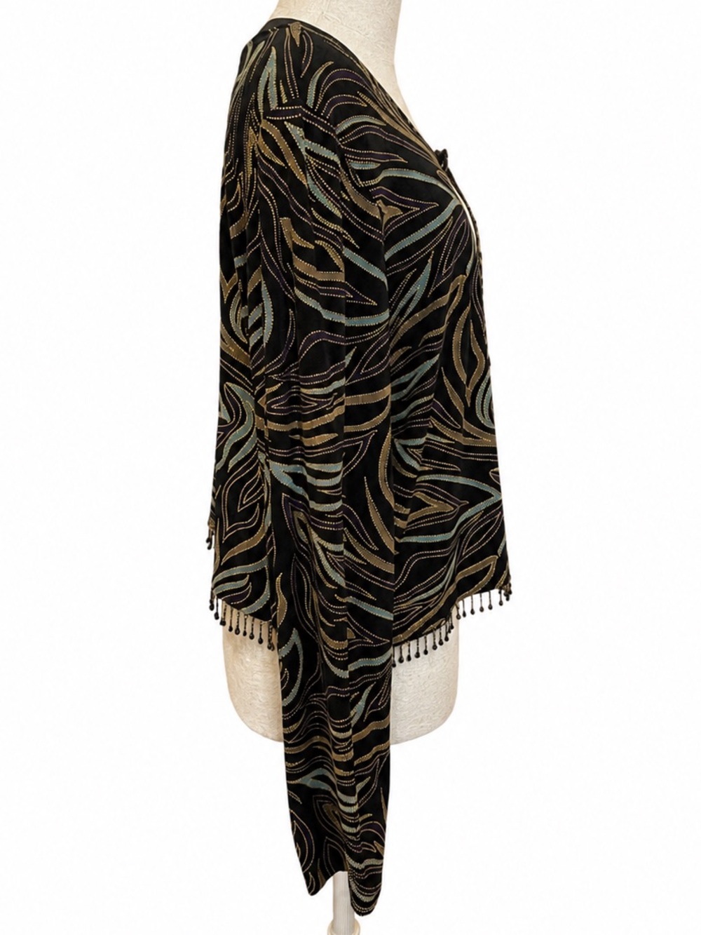 Vintage Beaded Fringe Bolero Jacket Metallic Evening Party Open Front Size 14 - Picture 4 of 14